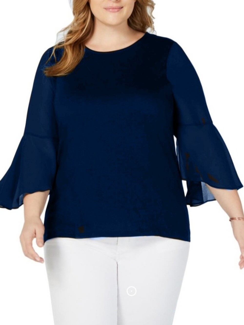 Michael Kors Bell-sleeve Knit Navy Blue Womens Top Size Petite Large